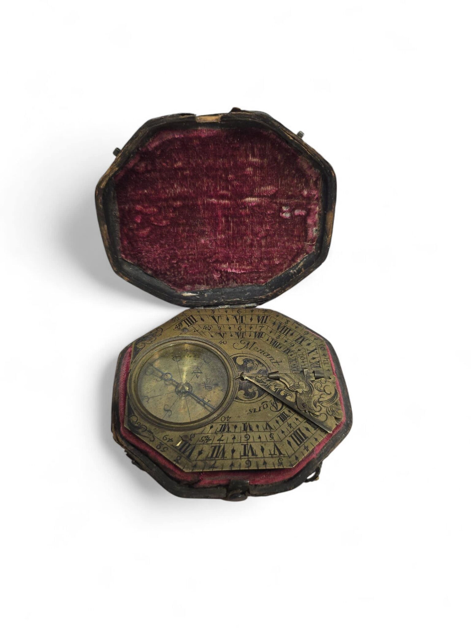 Engraved Brass Portable Sundial Signed “Menant à Paris”