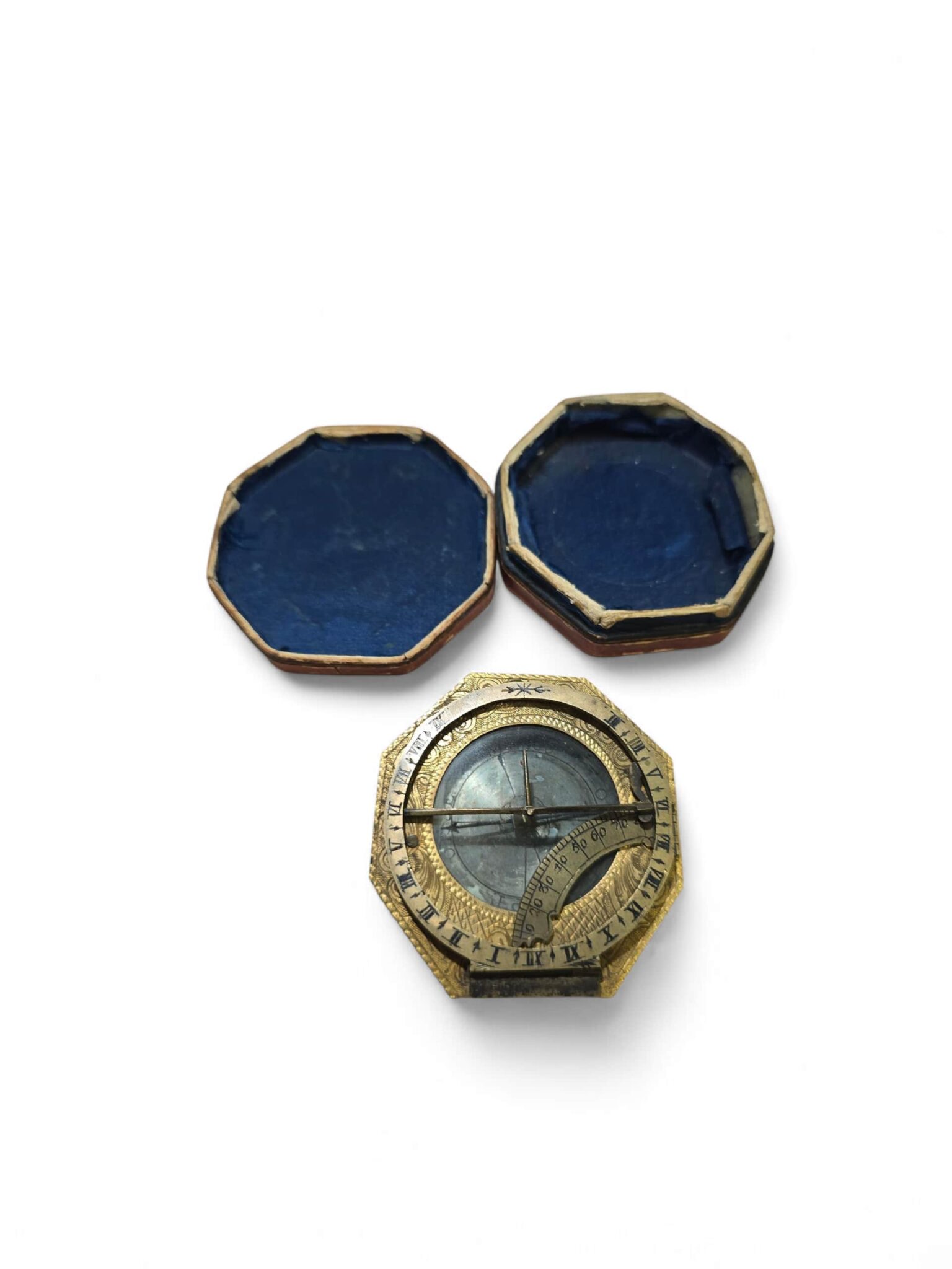 18th Century German Gilt Brass Portable Sundial Signed “J. Vogler”