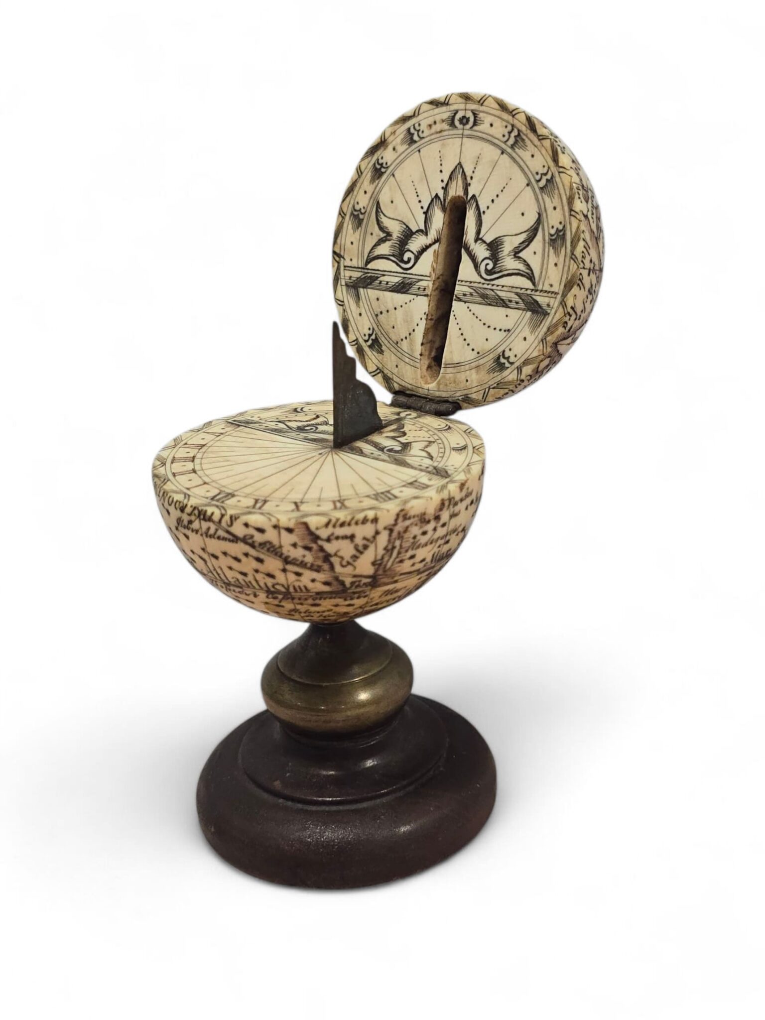 19th Century Carved Ivory Terrestrial Globe with Hidden Sundial