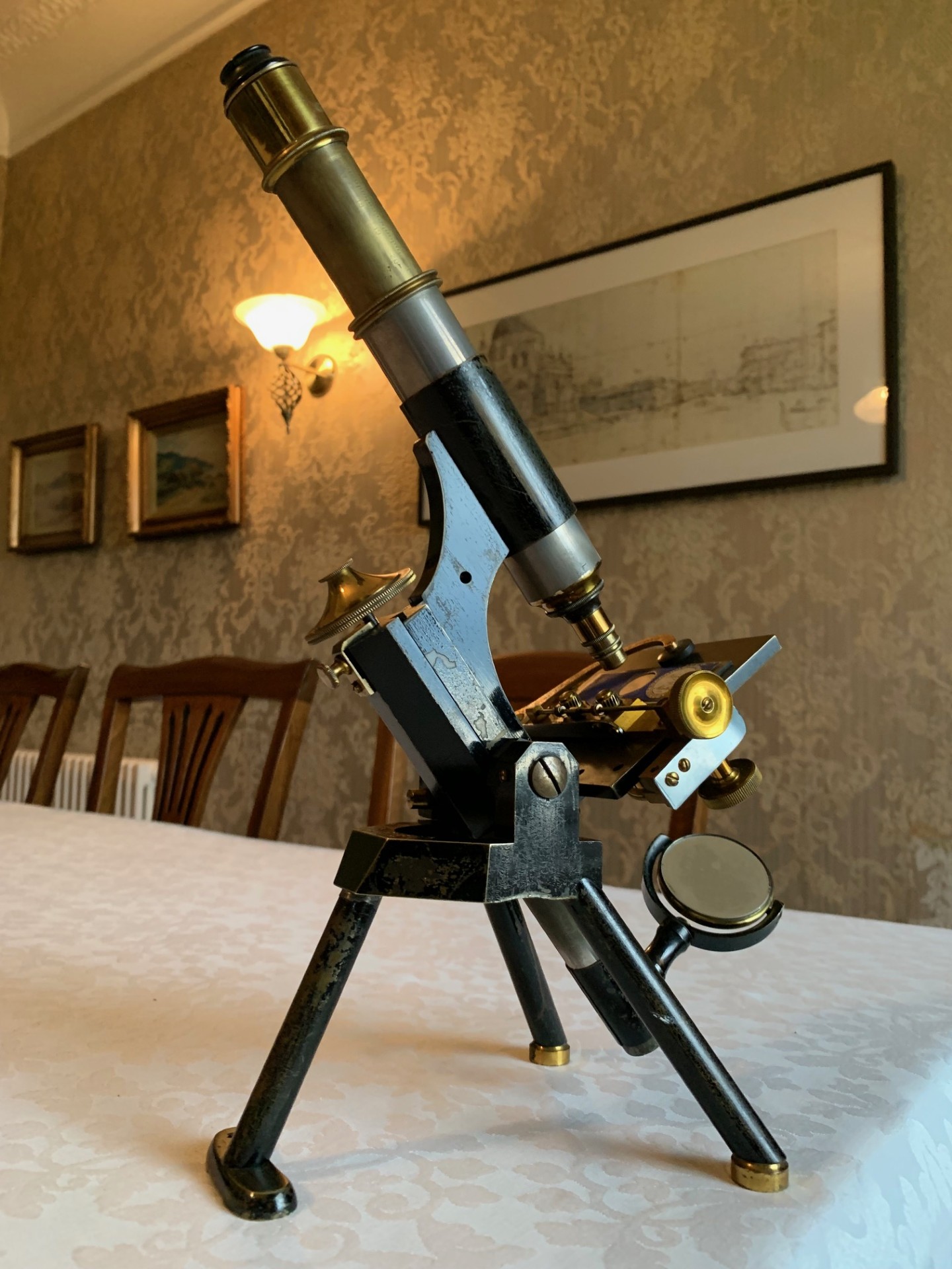 Antique J. Swift Histological & Physiological Microscope with Roller-stage c1900