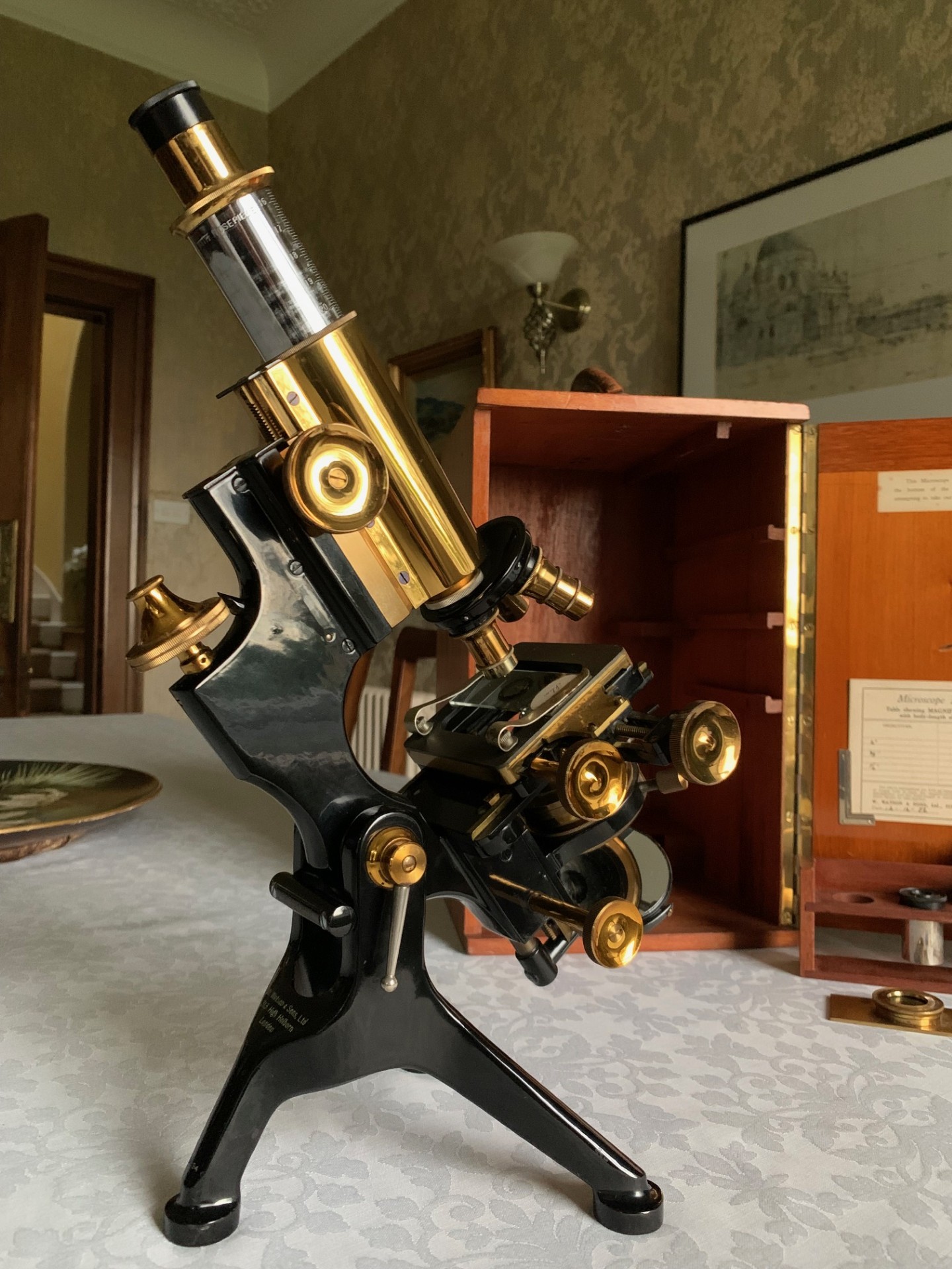 Vintage W. Watson & Sons Ltd – Edinburgh-H Brass Microscope – circa 1932, Cased