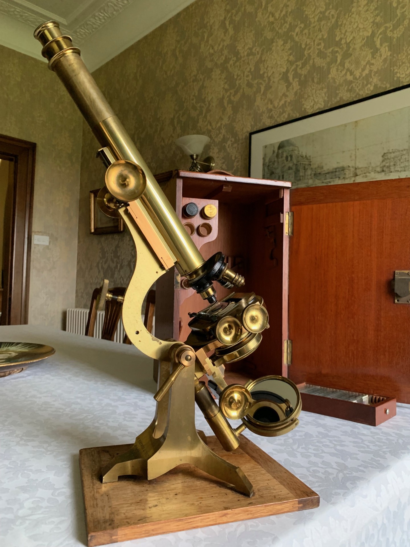 Large Antique W. Watson & Sons Jackson Pattern Research Microscope c1890, Cased