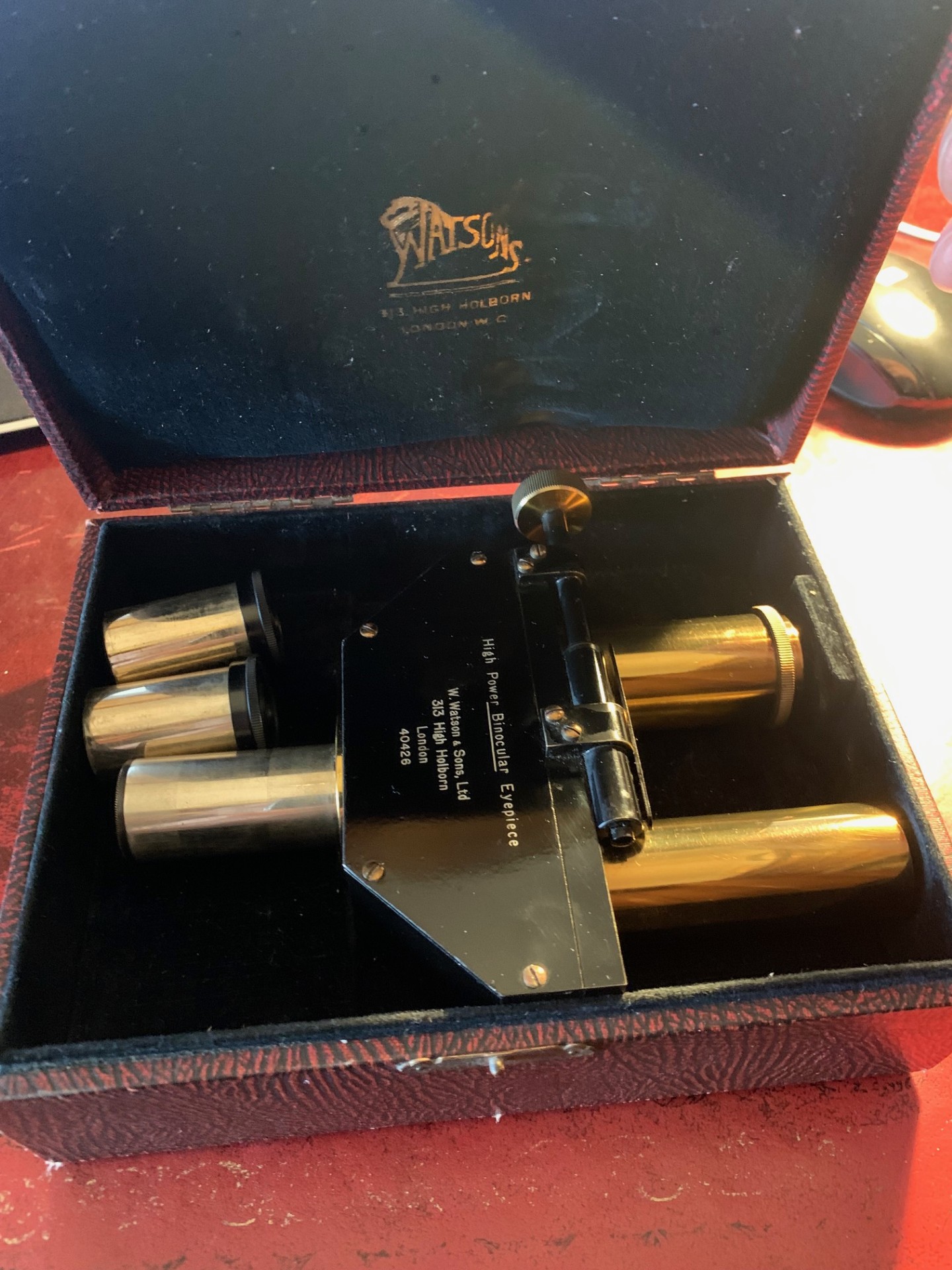 Vintage Watson Microscope Binocular Head in Brass – 23mm Fitment & Fitted Case