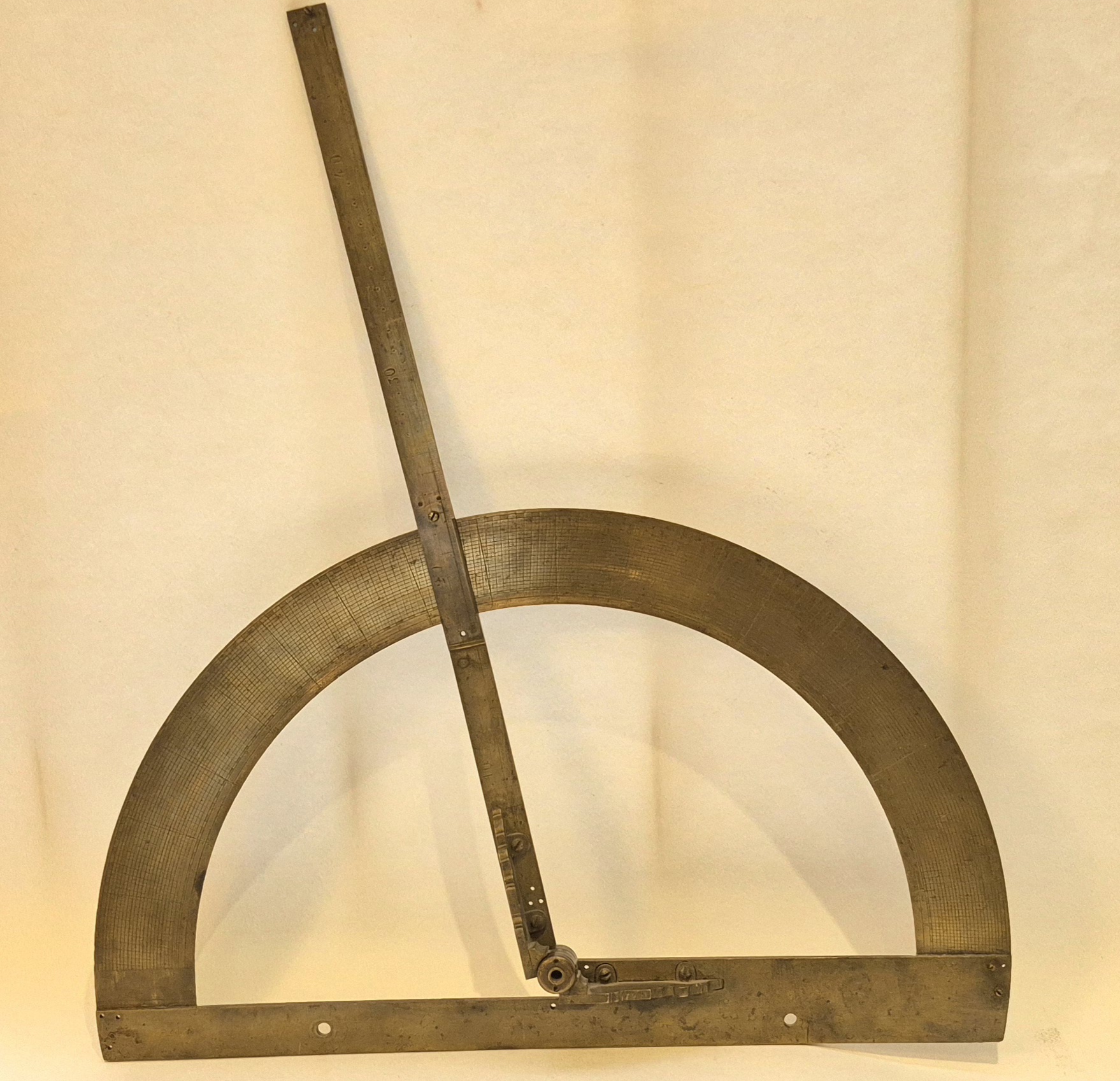 An impressive brass surveying protractor 45cm diameter and 70cm lenght, early 17th century