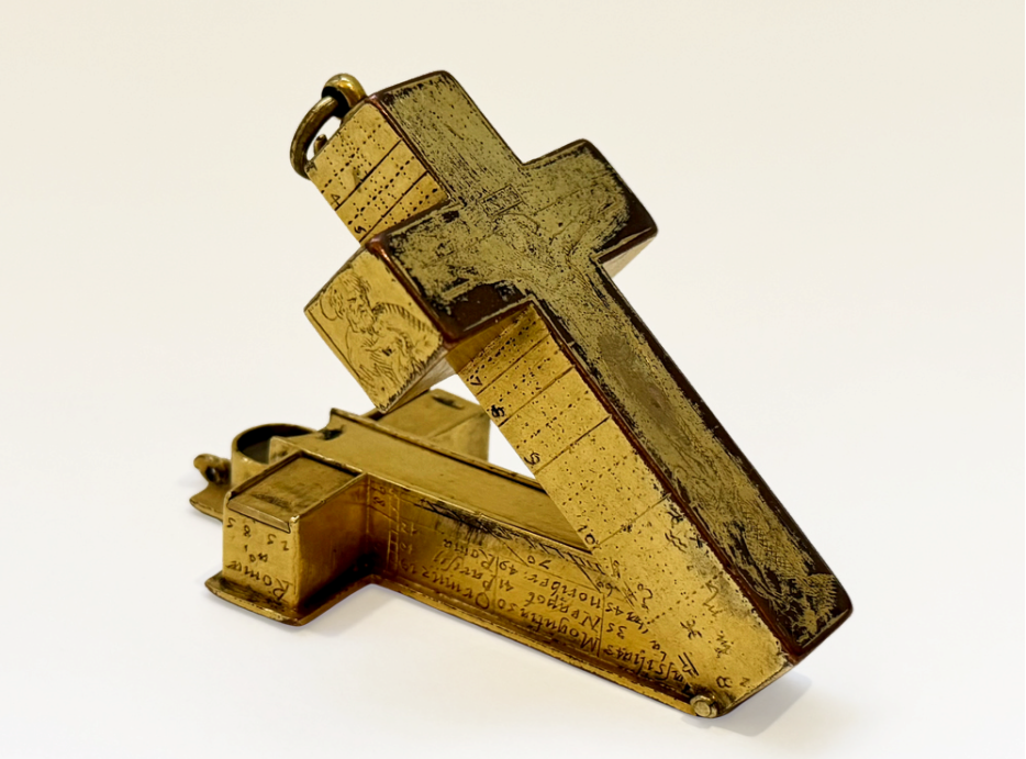 A reliquary cruciform sundial with unicorn decoration, Rome, 1585