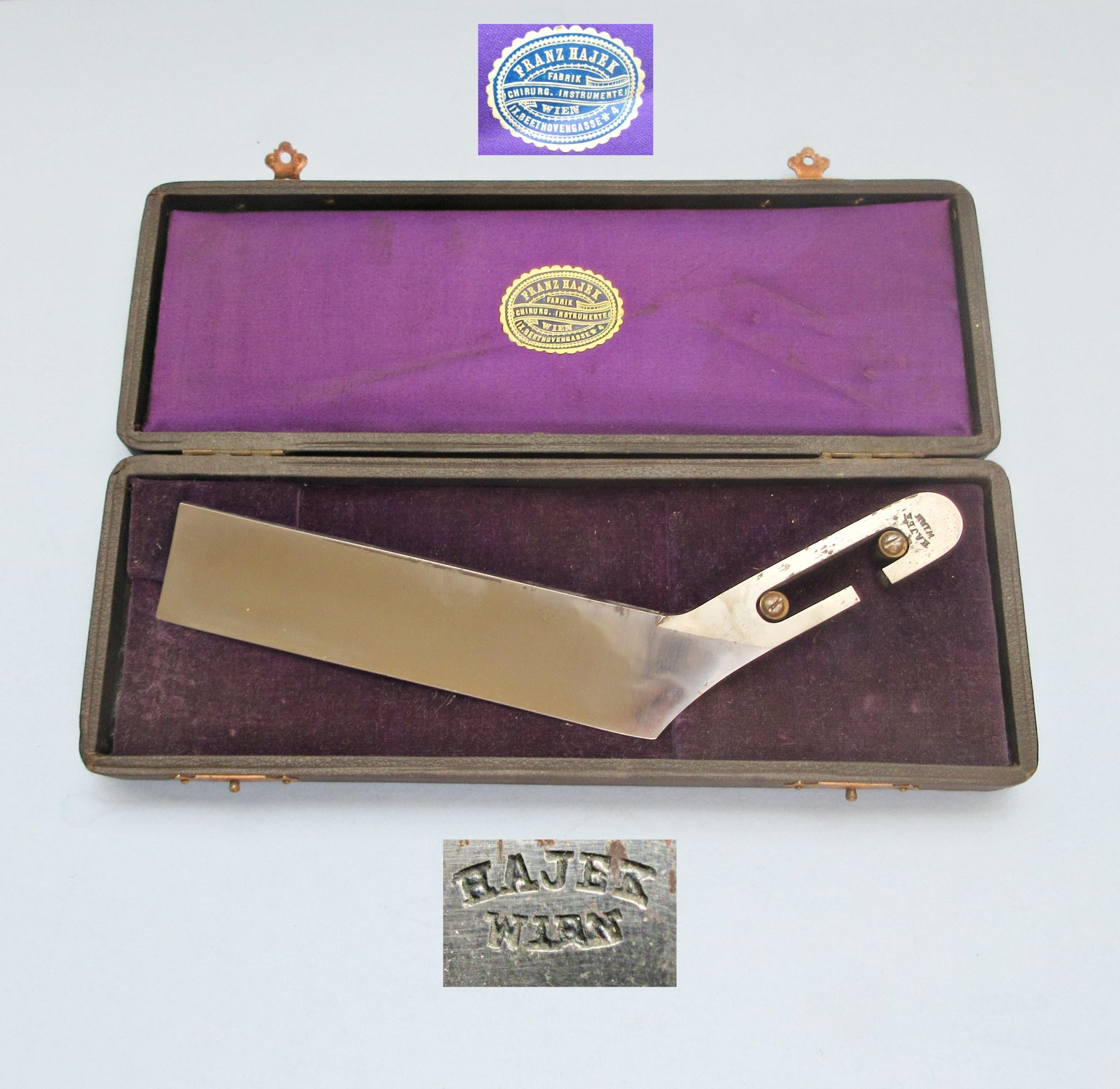 A C1880 cased Microtome by Hajek, Vienna