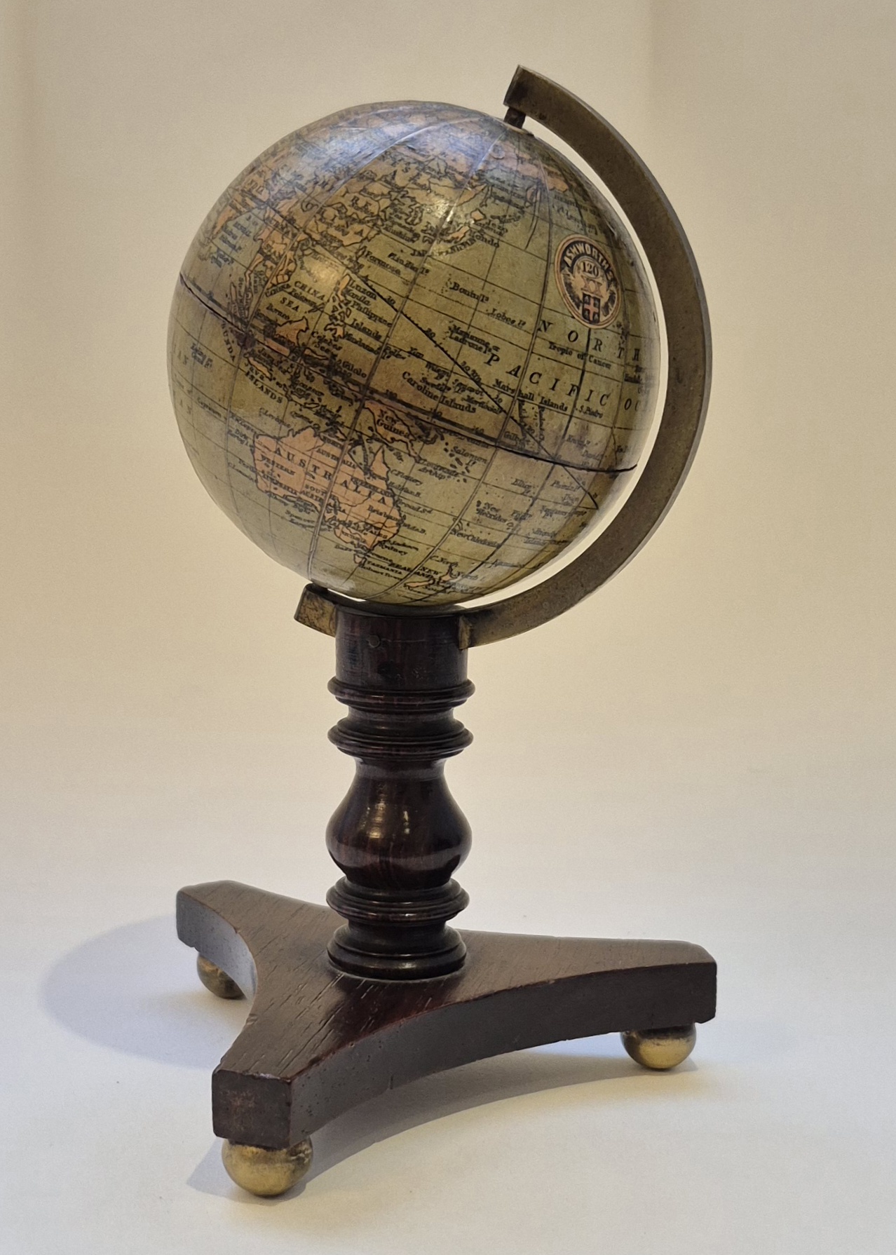A rare terrestrial globe by Ashworth 7cm/2,8inch Diameter
