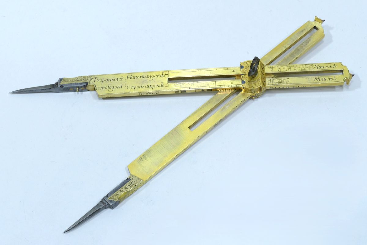 Brass and steel reduction compass with two movable arms made in Germany circa 1620