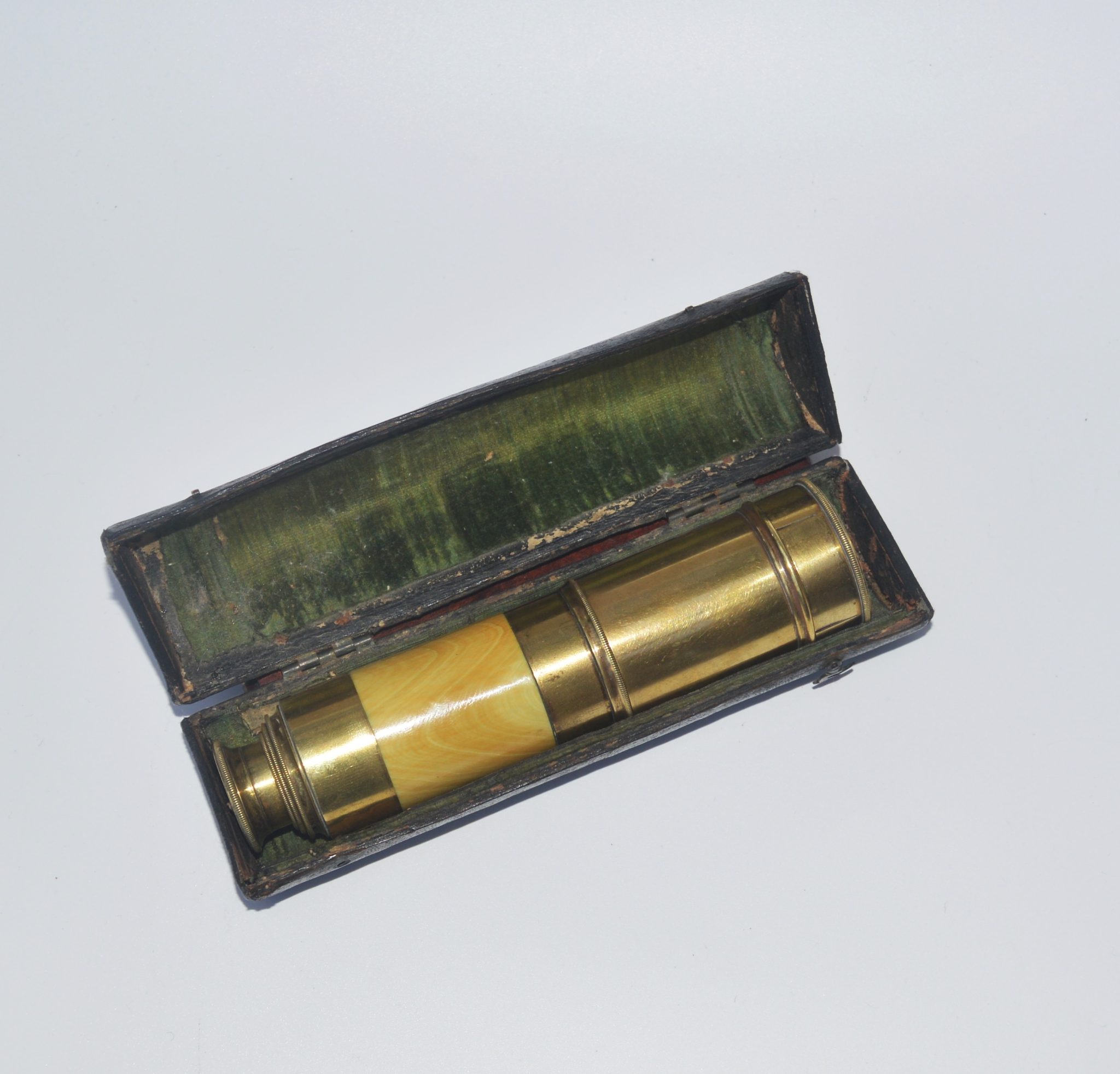three draw telescope and case with ivory barrrel.