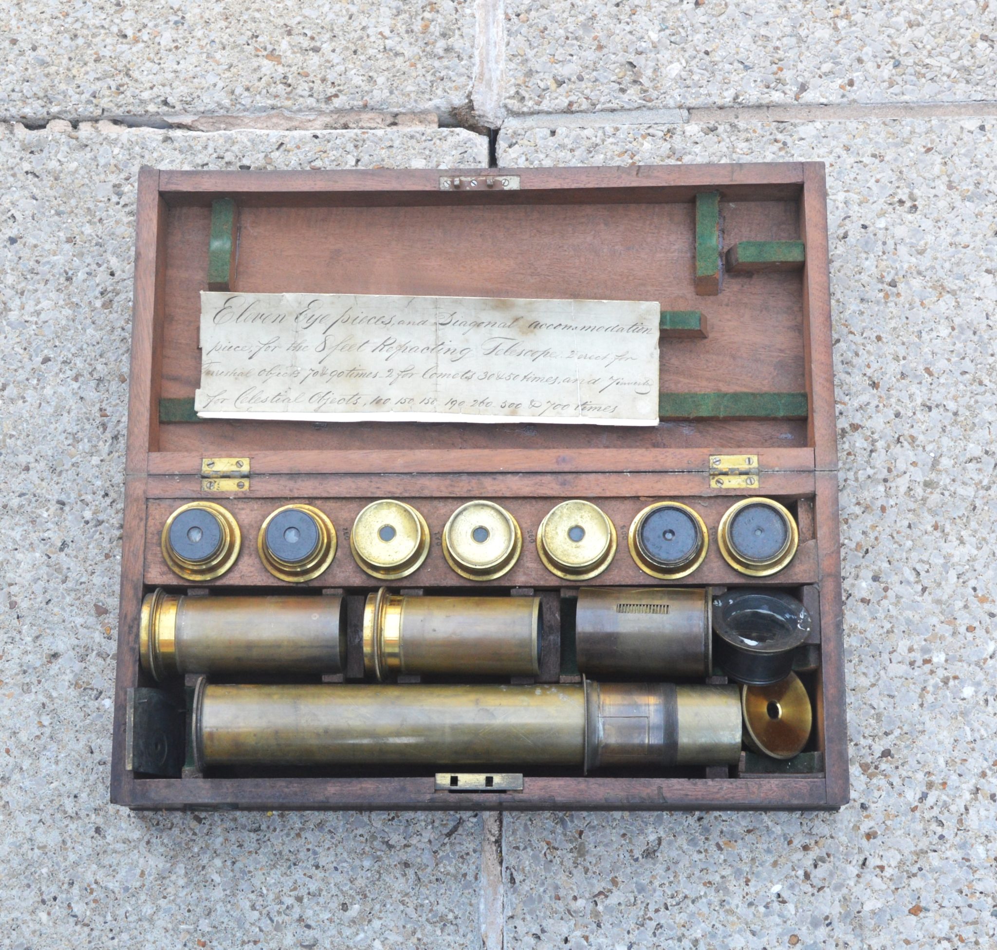 SOLD – Set of telescope eye-piece lenses for eight foot refractor.