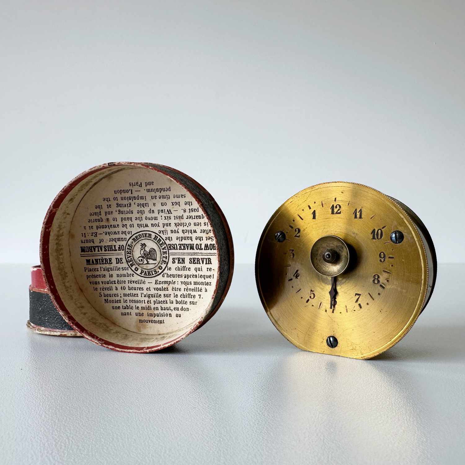 French Victorian Patent Alarm Clock in Original Case by Antoine Redier of Paris