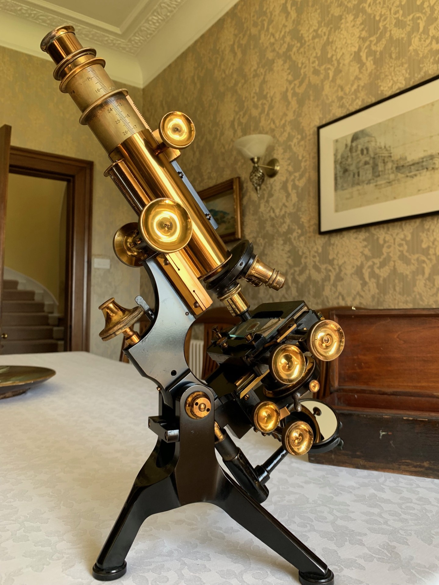 Antique W. Watson & Sons Ltd – Edinburgh Royal Brass Microscope & Accessories – circa 1919