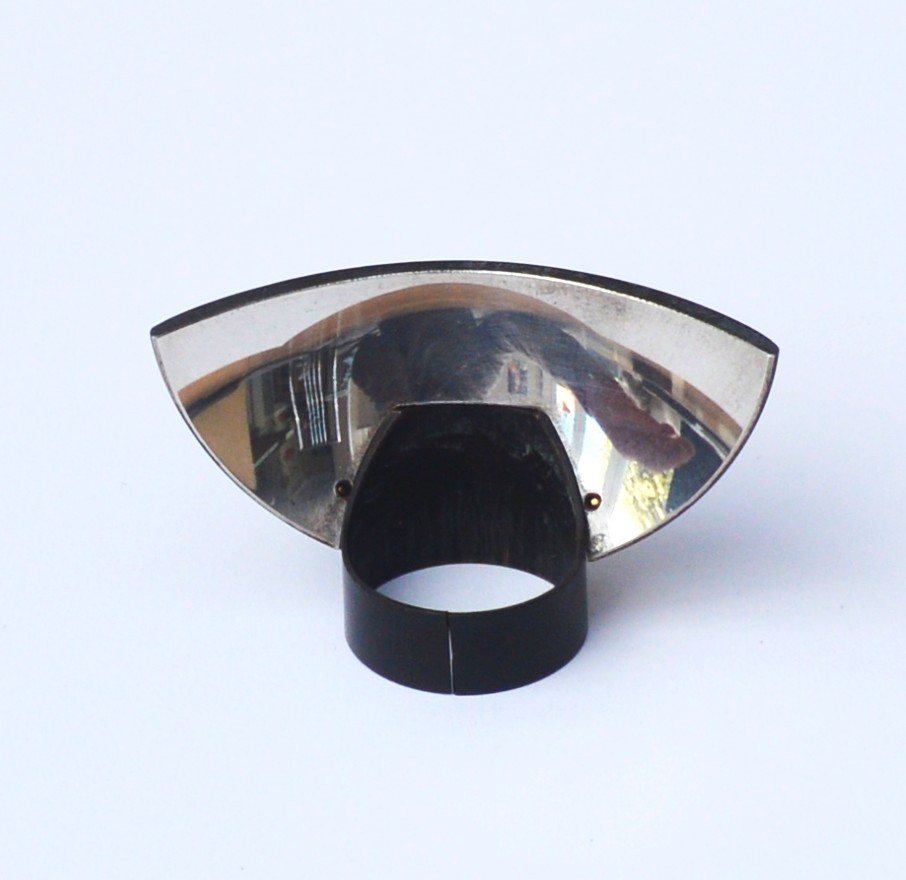 Microscope accessories: curved nose-piece mirror in canister.