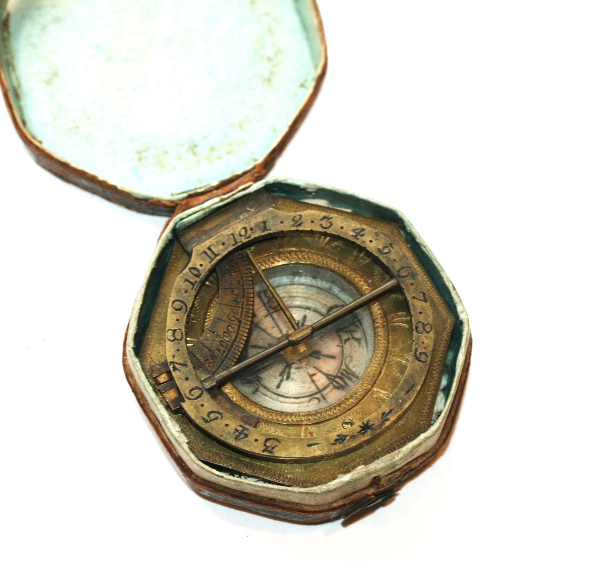 C1800 WORKING COMPASS SUNDIAL by JOHANN  SCHRETTEGGER IN  AUGSBURG WITH ITS CASE
