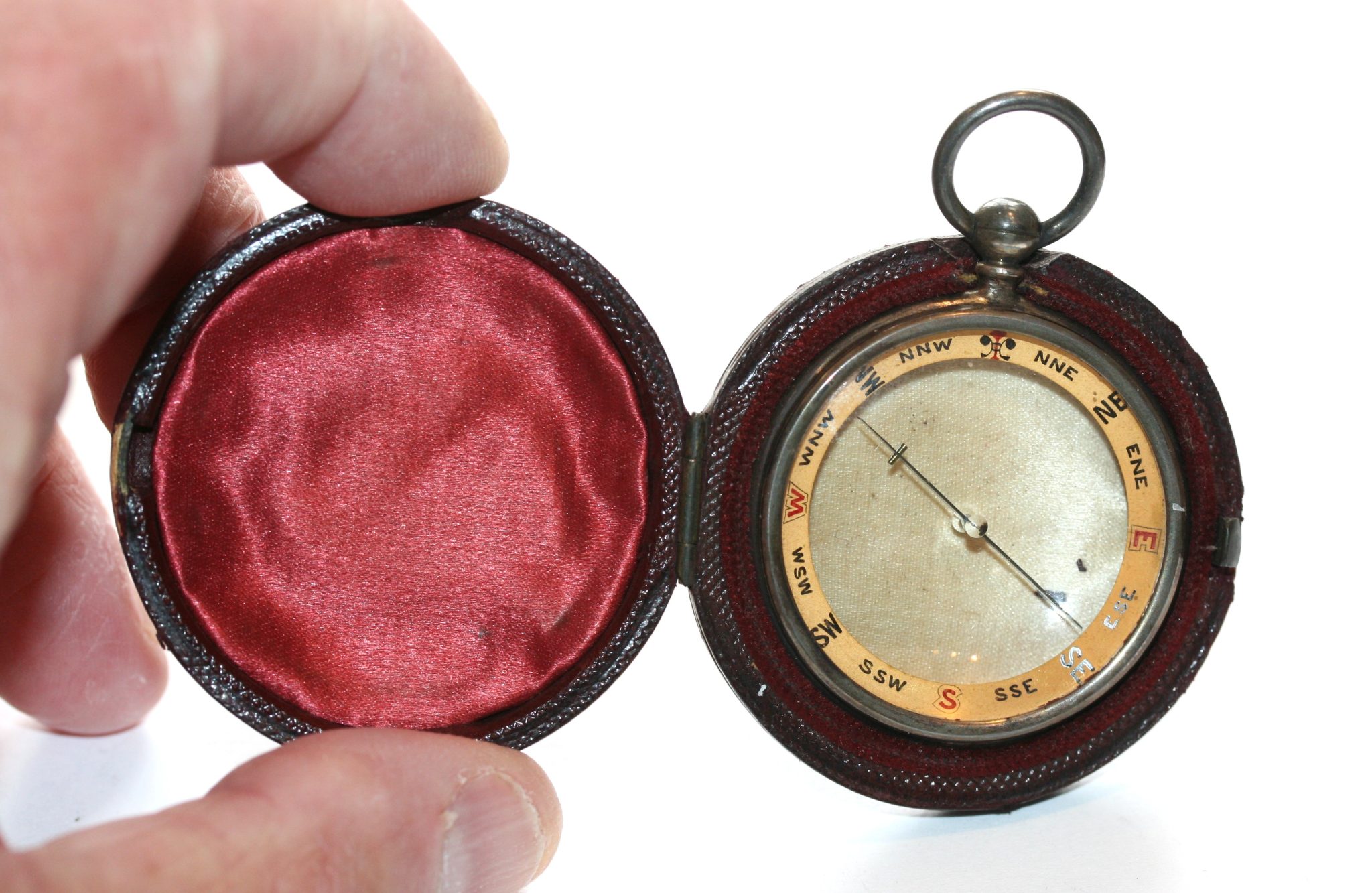 SILVER HALLMARKED WORKING COMPASS by FRANCIS BARKER DATED 1908 GOOD COND.
