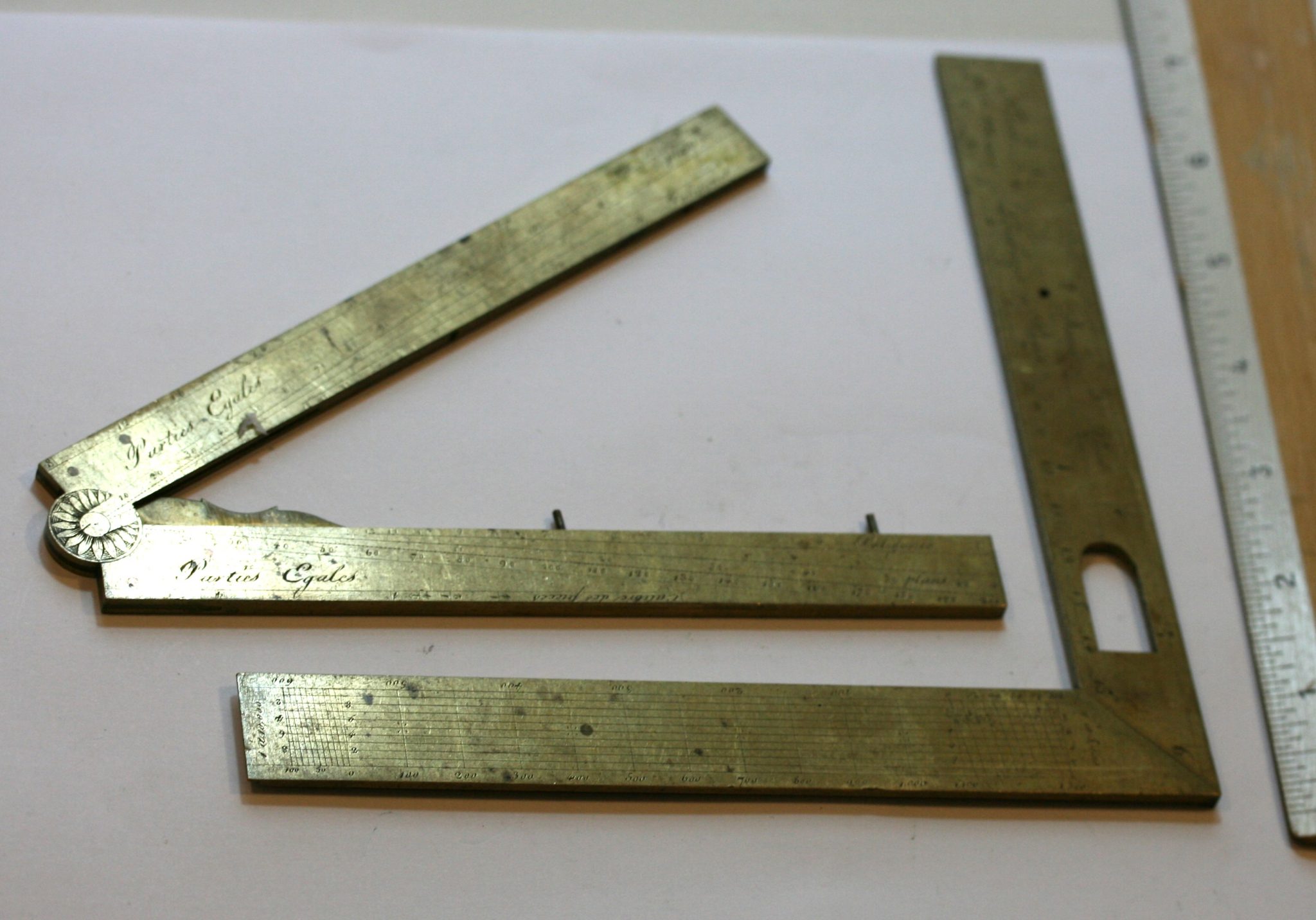 BRASS SECTOR AND FOLDING SQUARE BY LEREBOURS,EARLY  19th Century, GOOD COND.