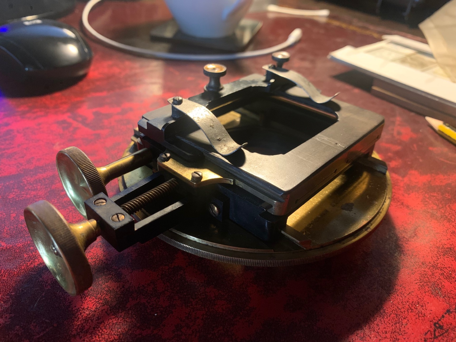 Antique Brass Rotating Mechanical Stage for Watson Van Heurck Microscope c1910