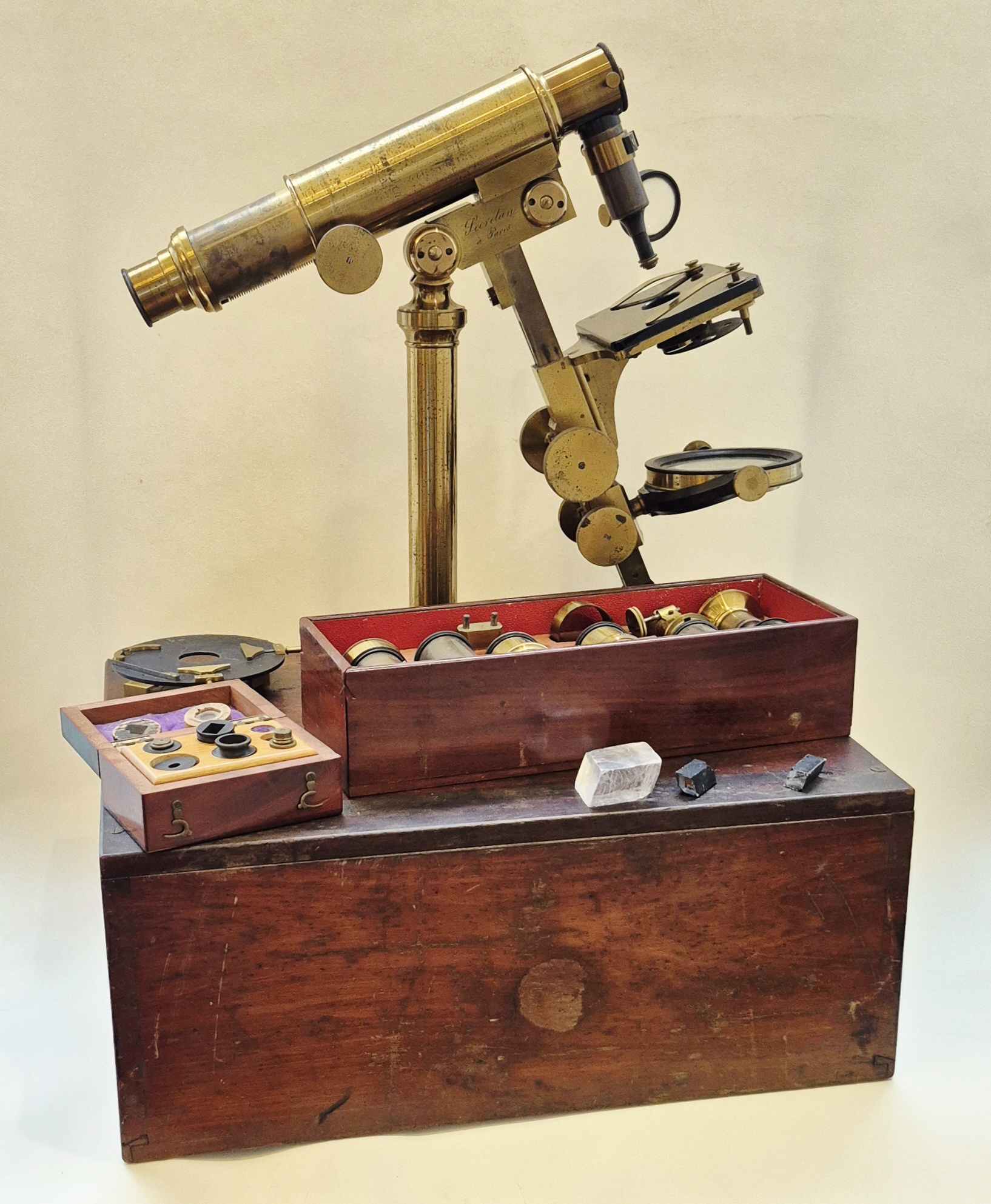 A rare large model of an horitonzal/universal microscope by Secretan, circa 1860