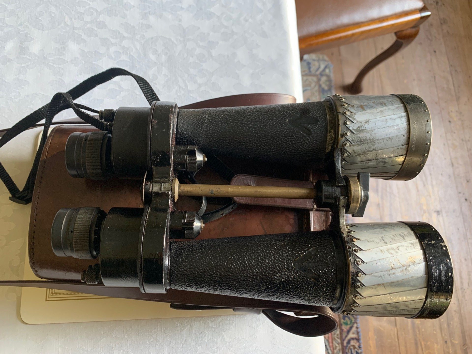 Barr & Stroud CF41 7×50 Admiralty Pattern WWII Binoculars with Sun/Spray Shields and Case circa 1944