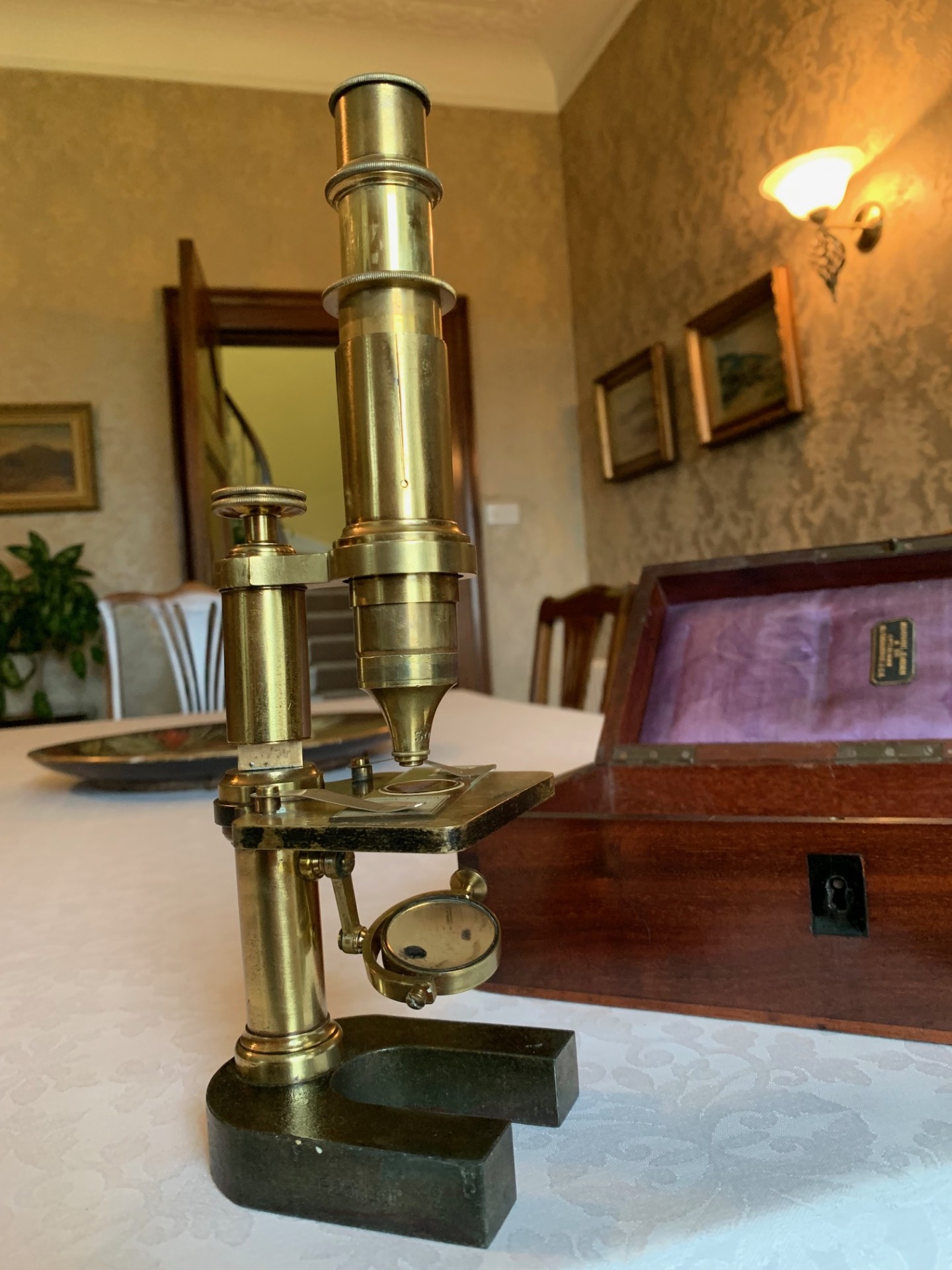 Antique Hartnack & Prazmowski Compact Stand III Brass Microscope – c1880, Cased