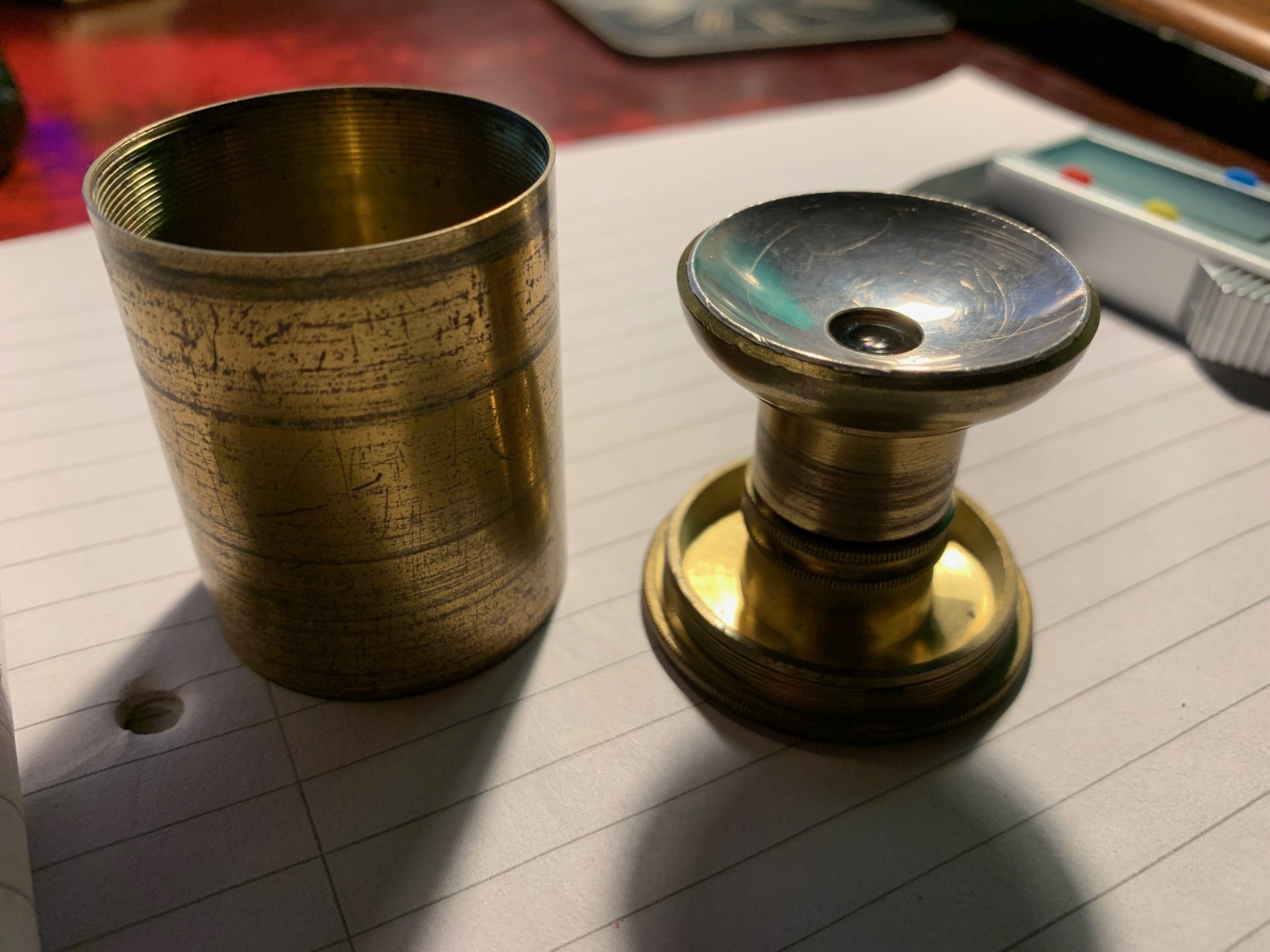 Antique Brass Microscope Objectives – No. 0 with Lieberkuhn & No. 2 ~ 1/4 inch – non-RMS