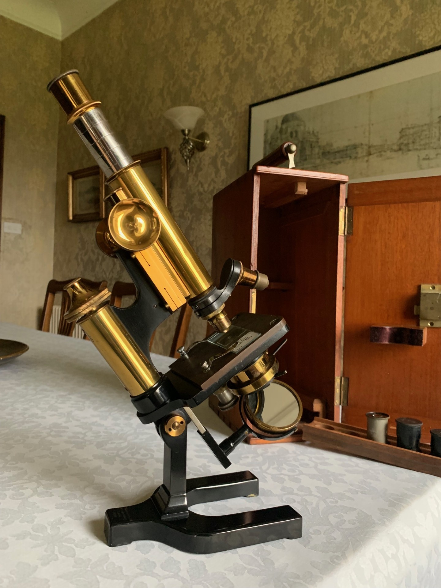 Antique W. Watson & Sons Ltd – Praxis Model Brass Microscope – circa 1919, Cased