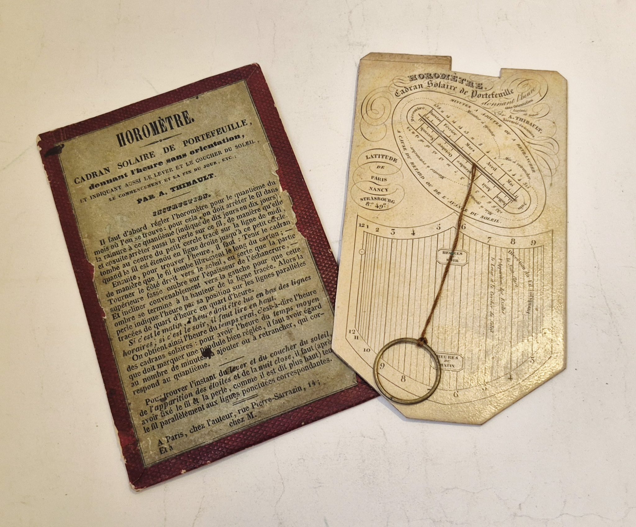 Scarce horizontal sundial in paper by A. Thibault, circa 1840