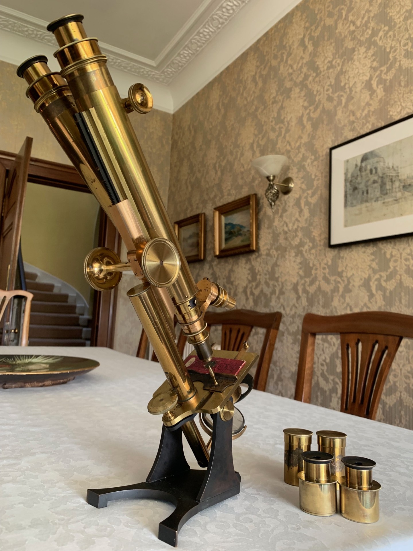 Antique Wenham Binocular Brass Microscope by Smith Beck & Beck, London – c1864