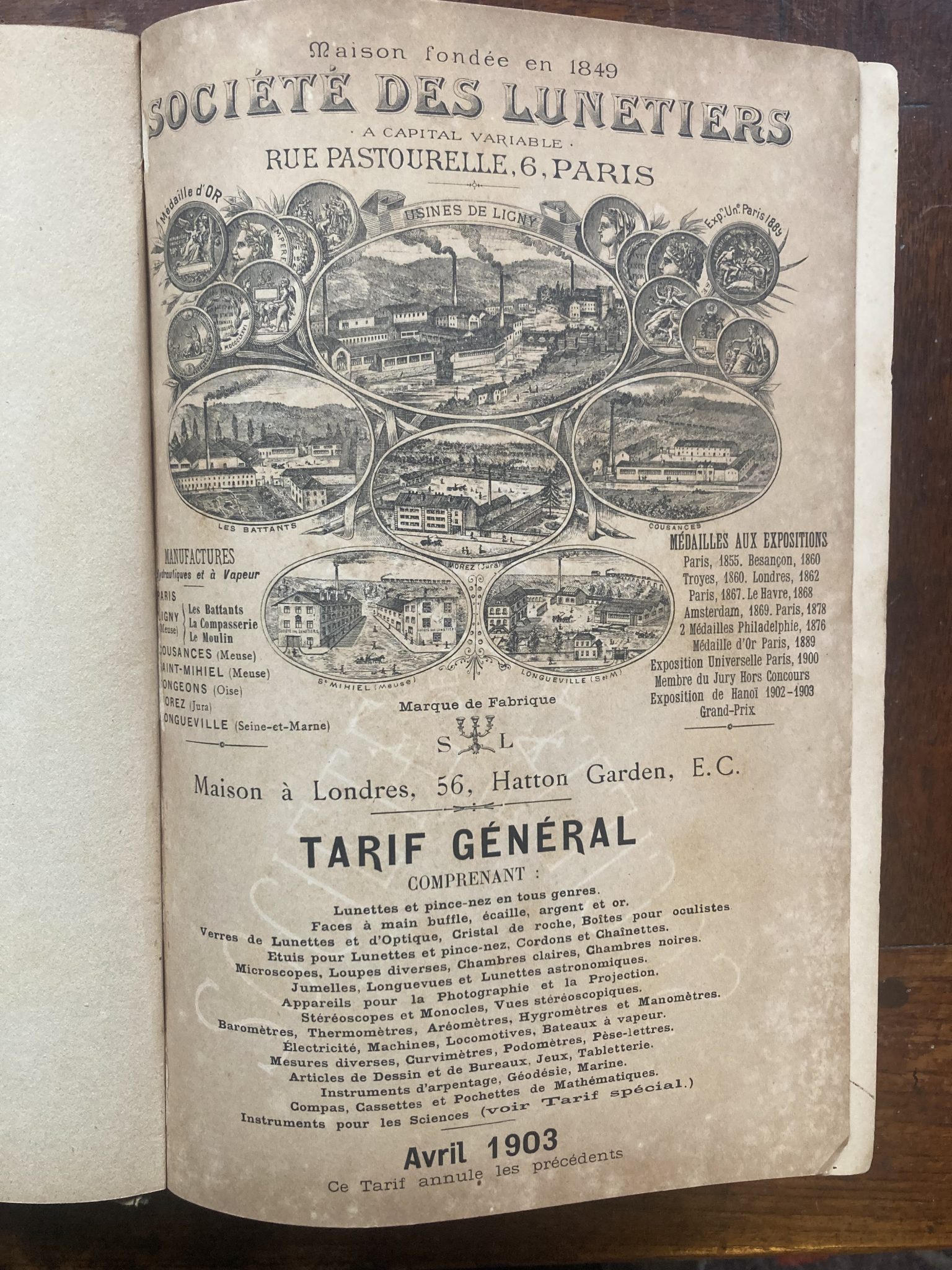 Comprehensive 1903 Catalogue by ‘Societe des Lunettes, 620 Pages